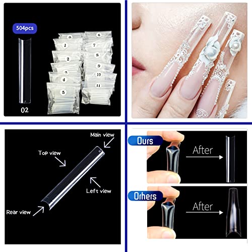 Hiistar 504Pcs 3Xl Extra Long Nail Tips, Clear Xxxl Straight Tapered Square No C Curve Nail Tips Acrylic & Press On Nails For Salons And Diy Nail Art At Home(12 Sizes), H013 #TOP4