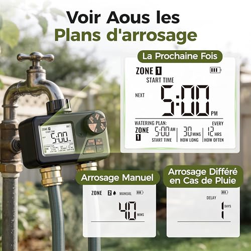 Minuteur arrosage 2 voies Diivoo RF avec télécommande programmable IP66 - 7