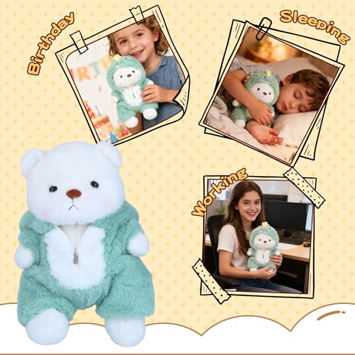 Image of Teddy Bear Stuffed Animal, Teddy Bear Plush Toys with Removable Hoodie Movable Legs, 13'' Soft Cute Emotional Support Stuffed Plushies with Dinosaur Clothes Gifts for Girls Kids Birthday Christmas
