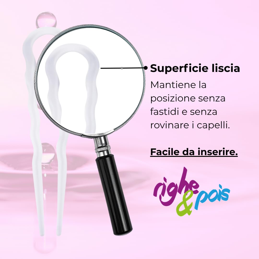 Righe e Pois Forcine Per Capelli Donna Ondulate Fermacapelli Made in Italy, 18 Forcelle Capelli Chignon Classiche in Acetato di Cellulosa - Set da 18 Fermacapelli 7 CM (Trasparente)
