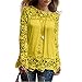 MORCHAN Chemise à Manches Longues pour Femmes Fashion Casual Blouse en Dentelle Tops en Coton lâche T-Shirt(FR-40/CN-XL,Jaune)