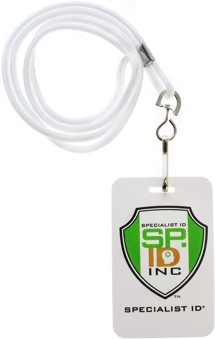 Specialist ID Bulk 100 Pack - Premium Round ID Badge Holder Neck Lanyards for Badges and Name Tags - 36 in Non-Breakaway Heavy Duty Rope Cord & Secure Metal Swivel J Hook Clip (White)