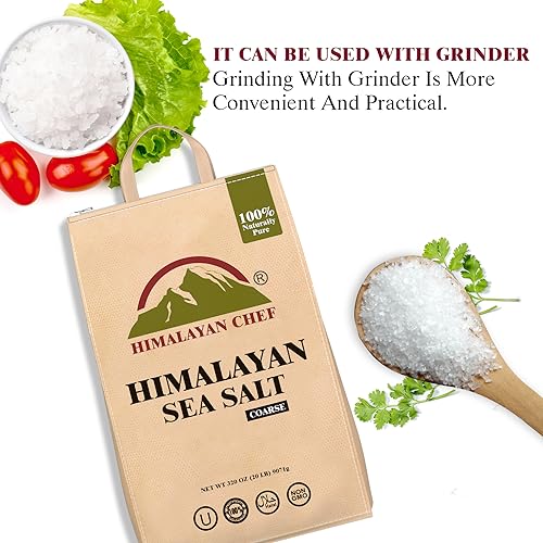 Himalayan Chef Sea Salt, Coarse Grain, 320 Ounces Resealable Bag, Pure & Natural Sun Dried Sea Salt, Unrefined, Gluten Free, Grinder Refill Sea Salts For Daily Cooking & Pickling Salt