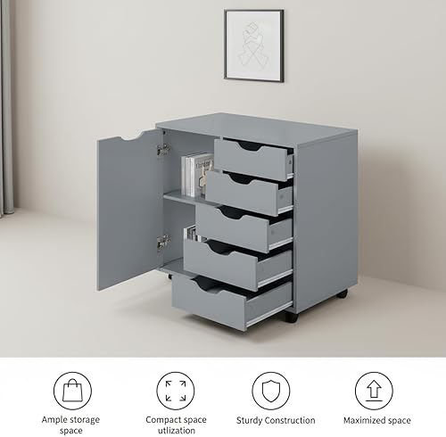 Miniatura 134 de Naomi Home Cómoda de 5 cajones para dormitorio, alta y elegante, con ruedas y estantes de almacenamiento, pequeña para guardarropa, para maquillaje,