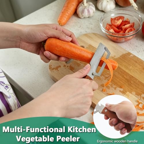 Image of Multi Functional Vegetable Peeler for Kitchen，1 Pack | Wooden handle with built-in bottle opener, sharp stainless steel blade for fruit, kiwi, potato and pumpkin