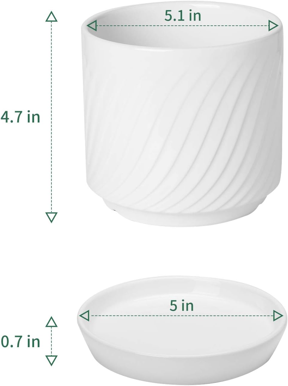 POTEY White Planters Pots for Plants Indoor - Glazed Ceramic Modern Planters Indoor Bonsai Container with Drainage Holes & Saucer 053001, Set of 4, Plants Not Included