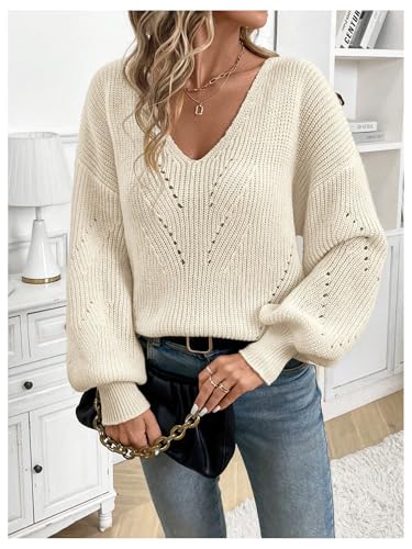 Image of GORGLITTER Women's Bow Fall Sweaters 2025 Cable Knit Chunky Oversized Long Sleeve Backless V Neck Pullover Tops