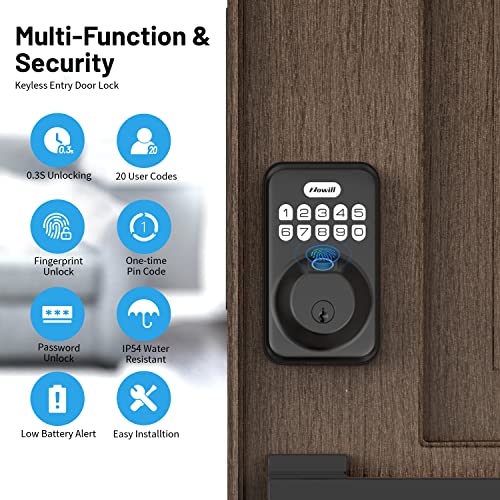 Fingerprint Door Lock, Zowill Keyless Entry Door Lock Keypad Deadbolt With 20 Biometric Fingerprints, 20 User Codes, Auto Lock, Anti-Peeping Password, Ip54 Waterproof, Easy Installation Smart Lock #TOP7