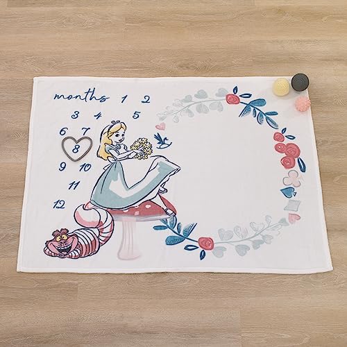 Image of Disney Alice in Wonderland White, Pink, and Blue Cheshire Cat Super Soft Photo Op Milestone Baby Blanket