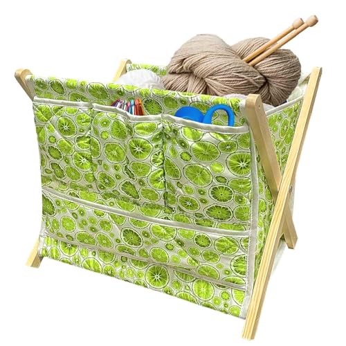 Gkesgm Yarn and Needles Large Size Yarn Storage Organizer for Yarn SkeinsCrochet Organizer for Crochet Hooks Knitting Needles100% Quilted Cotton with Fold-up Wooden Frame