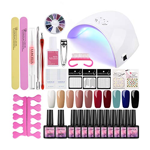 Saint-Acior 36W UV/LED Lmpara Secador Uas Gel Curado Kit Uas Semipermanente 10pcs 8ml Esmalte en Gel Esmalte de Uas Capa Base Capa Superior Herramienta de Manicura Corta