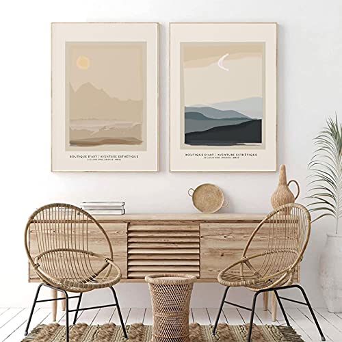 Impresión mediados del siglo de sol y luna retro en set de dos lienzos de 50 x 70 cm