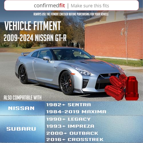 Image of Wheel Accessories Parts 20 Pcs M12x1.25 12x1.25 Thread Car Spline 1.38 inch 35mm Long Lug Nuts Red Spline Hex Fits Most Subaru Pass Cars | Nissan Pass Cars