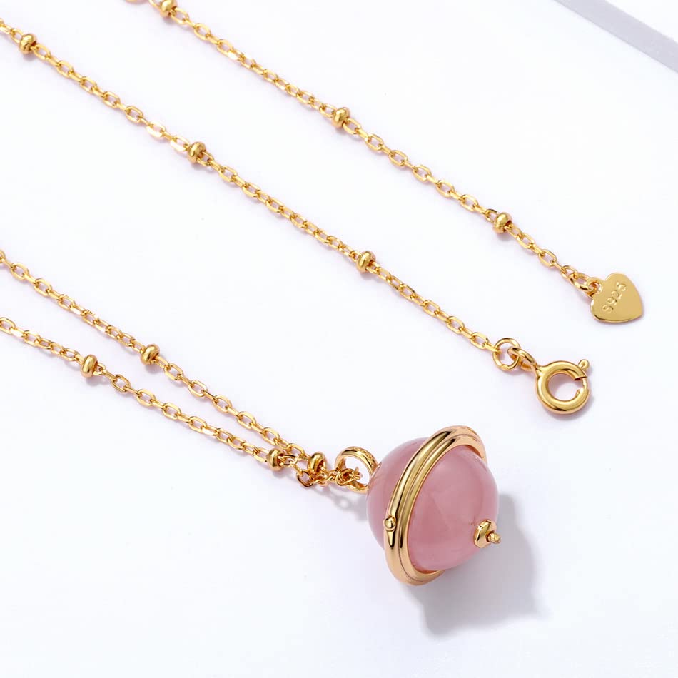 925 Sterling Silber Anhänger Halskette für Damen Rosenquarz Malachit Kette Gold