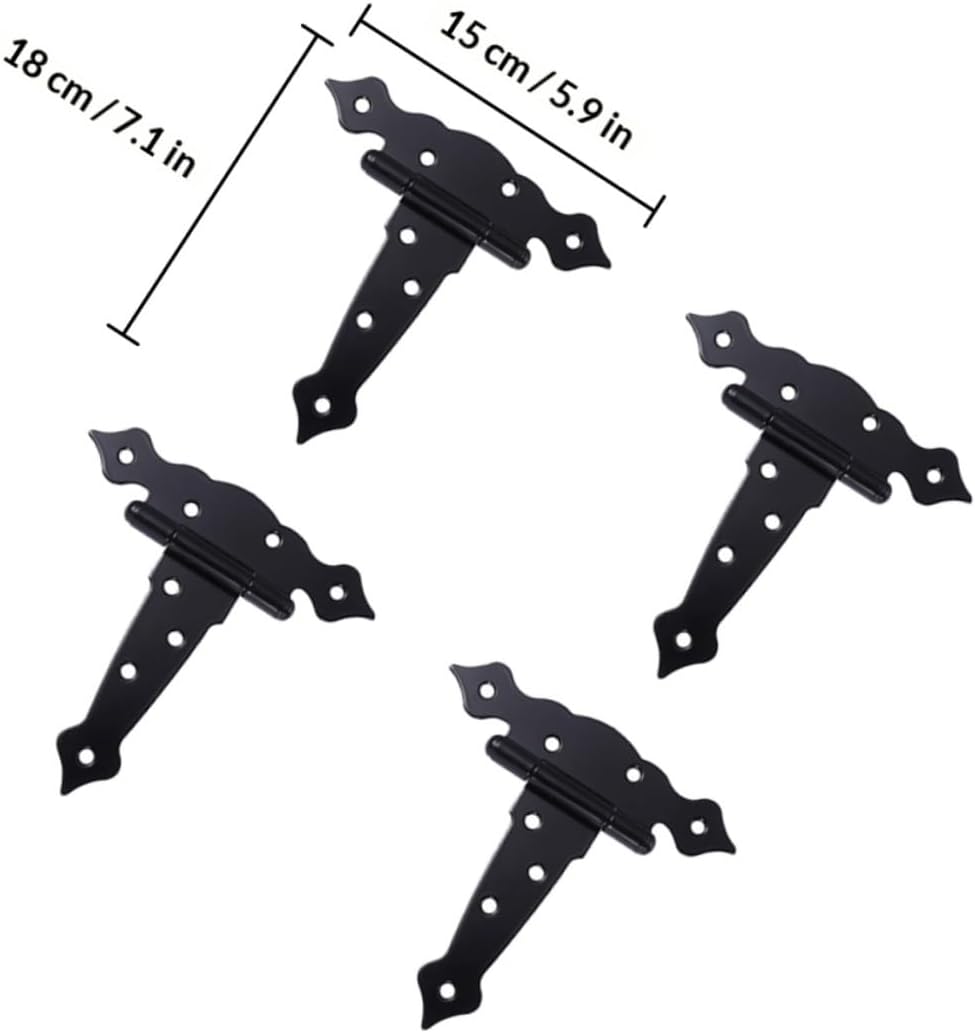 DOITOOL 4pcs Black T-Shaped Gate Hinges Heavy Duty Tee Strap Shed Fence Door Hardware with Bearing for Outdoor Barn and Wood Gates