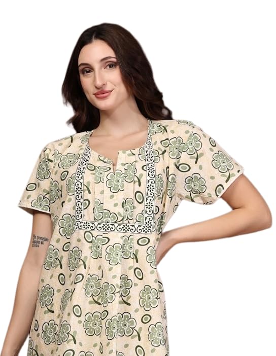 New Pure Cotton Floral Free Size Nighty for Women's | Night Gown | Nighty | Nightdress | Maxi | Sleepwear | Jaipuri Nighty | Nighties | Gown | Maxi Dress Light Green-image-40