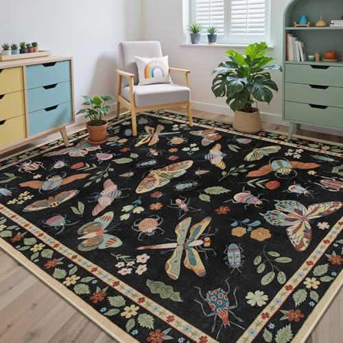 Tapete decorativo insectos 5x7 pies negro Boho miniatura 4