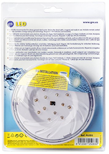 Gre PLED2 - Proiettore LED per Piscina Fuori Terra in Acciaio, Bianco, 0.8 W, 2 unità