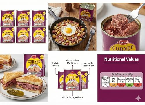 Corned Beef 340g x 6 Tins – Sliced Tinned Beef – Long Shelf Life – Ready to Eat Tinned Meat for Sandwiches, Meals & Storage – Canned Meat for Hot Meals or Cold Platters