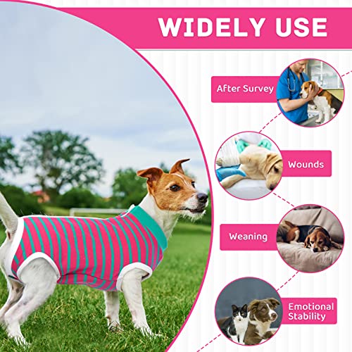 Image of BRKURLEG Small Dog Recovery Suit After Surgery, Abdominal Wound Protection, Back Zipper Spay Recovery Suit for Dogs & Cats, Soft Anti-Licking Puppy Onesie, Cone Alternative, Rose Red Stripes M