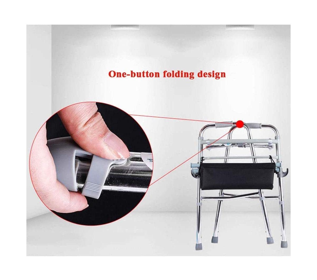 Andador plegable multifuncional de dos botones con cojín de tela Oxford aleación de aluminio sin ruedas andadores estándar para personas mayores
