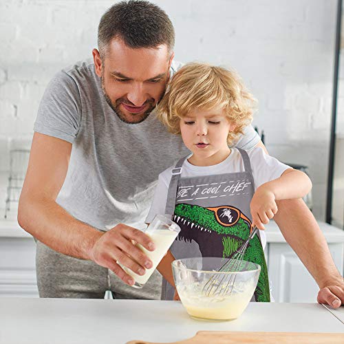 Mhjy Kids Apron Chef Hat Set For Boys Dinosaur Aprons With Adjustable Strap 2 Pockets,Child Apron For Cooking Baking,Gray,Small (3-7 Years) #TOP2