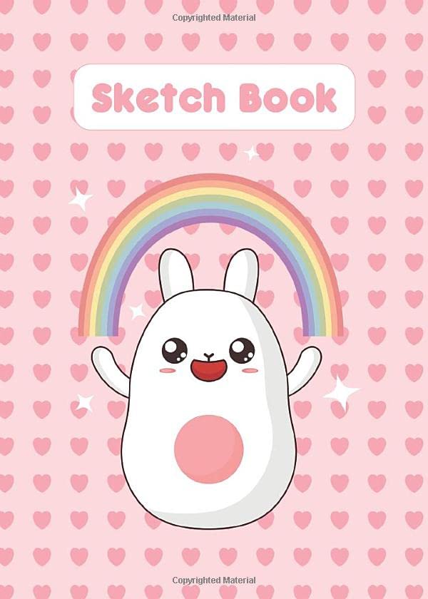 Sketch Book Cute Kawaii Mini Sketchbook Notebook. Small 5 x 7 Size with Blank Unlined Pages for Drawing, Sketching or Doodling. Premium White Paper.