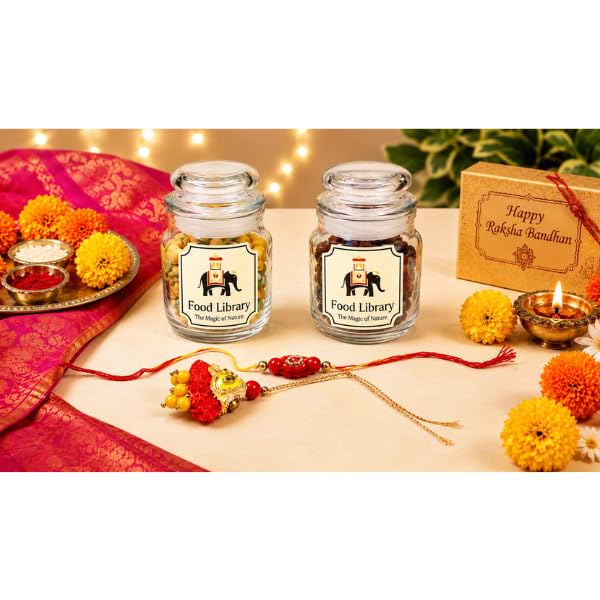 Food Library The Magic Of Nature Premium Rakhi Gift Hamper with Mixed Seeds & Nuts Rakhi & Lumba Set for Brother Sister Raksha Bandhan Festival Celebration Gift Box.-image-27