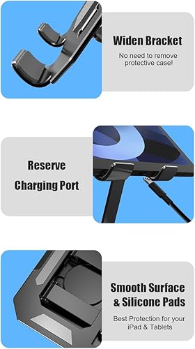 Miniatura 7 de Soporte de tableta giratorio de 360 doble para escritorio con base de acero al carbono, soporte para tableta de mesa con doble varilla ajustable