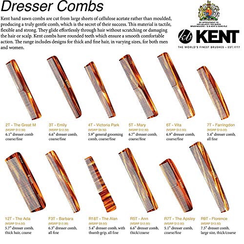 Kent 6T Fine Tooth and Wide Tooth Hair Comb, Handmade Styling Comb for Hair Care, Barber Combs, Beard Combs For Men, Styling Grooming for Men, Women and Kids