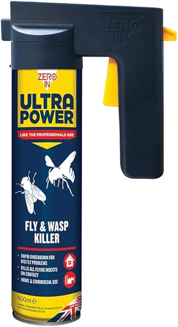 Zero In 600 ml Ultra Power Fly and Wasp Killer (Use in Homes and Outbuildings, Professional Strength, Kills Flies and Wasps)