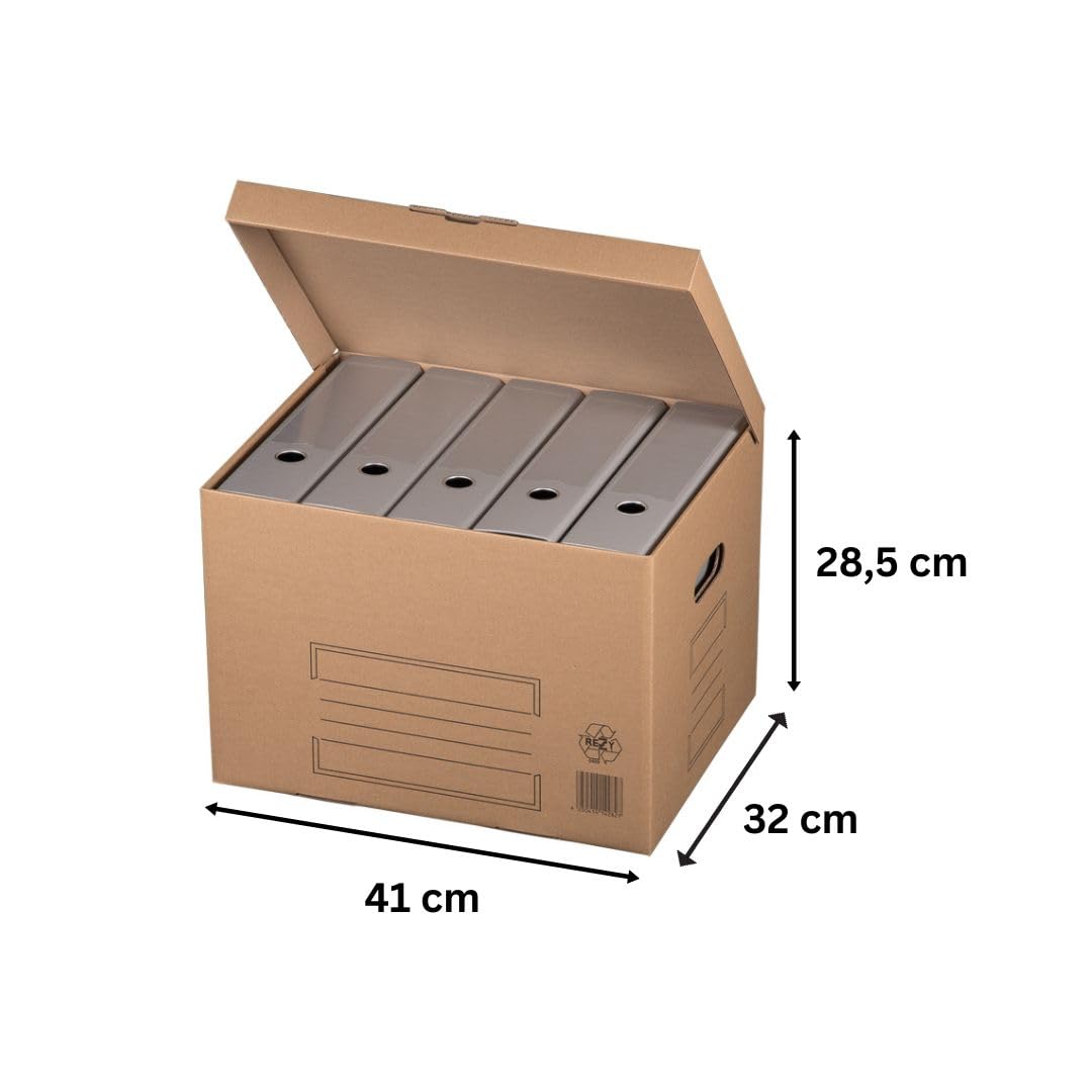 10 Stück Archivkarton mit Klappdeckel Aufbewahrungsbox aktenordner mit Tragegriffen. Archivboxen Aktenkarton für je 5 große A4 Aktenordner. Aufbewahrung mit Deckel. Aktenablage Archivbox.