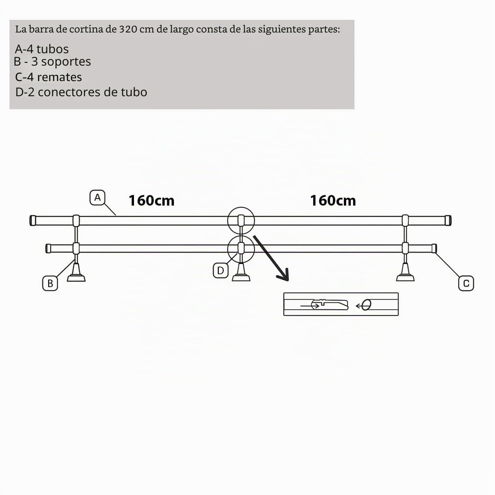 MDEKOR Barra de cortina doble, 320 cm, oro antiguo, montada en el techo, 19 mm