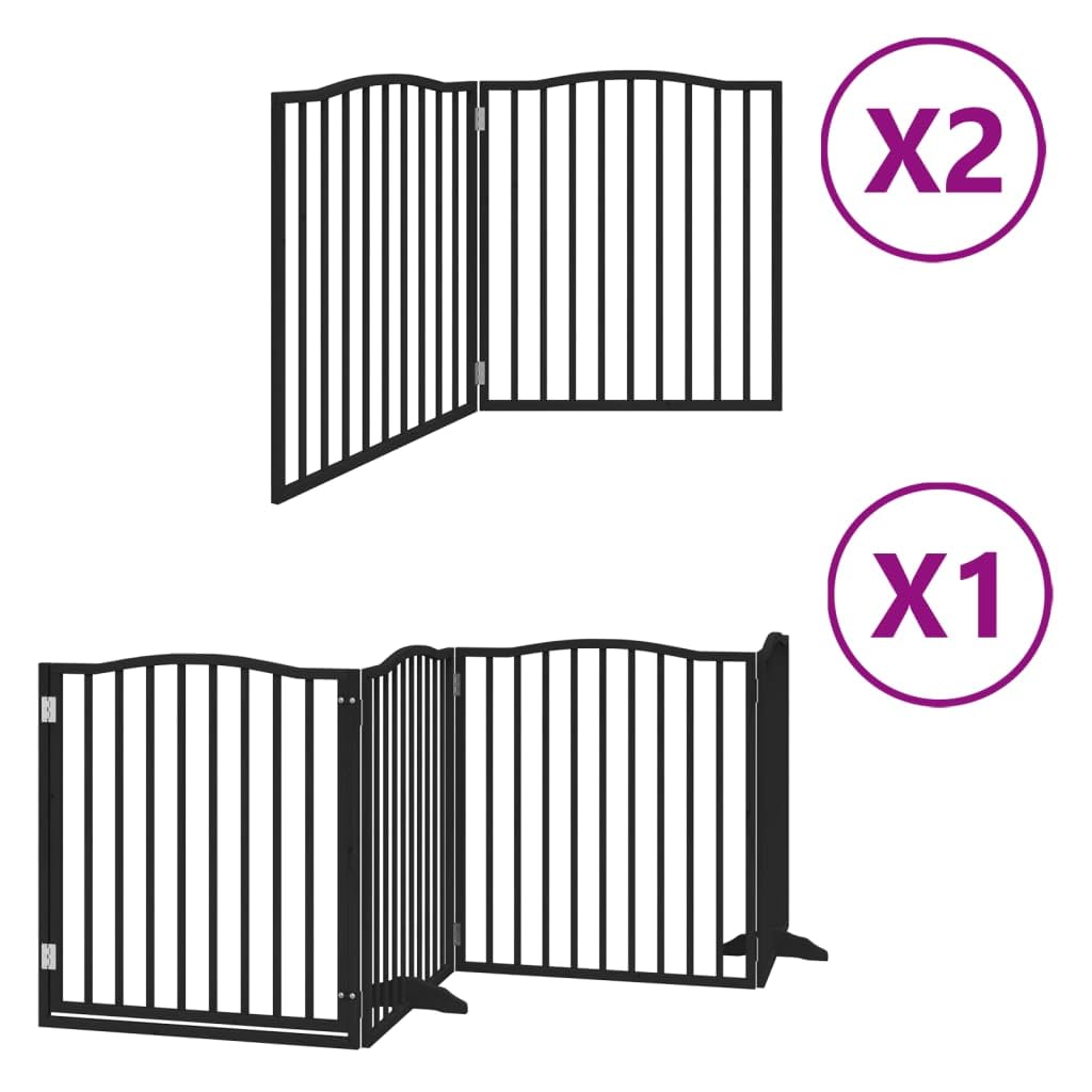 Homgoday Barrera para Perros,Barrera de Seguridad para Perros Mascotas,para Escaleras y Puertas Puerta de Perros Plegable 8 Paneles Madera álamo Negra 640 cm