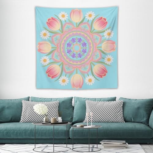 Tapisserie murale bohème à fleurs mandala grand format vintage avec kit de suspension