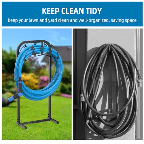 Image of Garden Hose Holder, Water Hose Holder with 4 Spikes, Hose Reel Holds 150ft Hose, Freestanding, Heavy Duty Hose Stand Hose Hanger Hose Storage Hose Organizer for Outside Lawn Yard