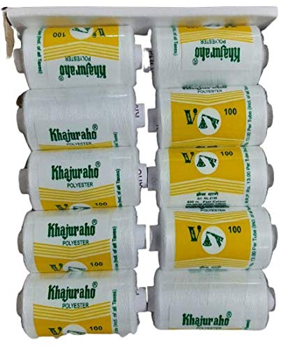 Suresh Tulsyan General Store, Khajuraho Polyester Sewing Threads 10 Tubes, (Each Spool 800M, Color-White)