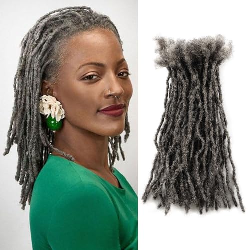 EV&ET 12 Inch Loc Extensions Human Hair 0.4cm Width 40 Strands Locs Extensions Real Human Hair Full Handmade Permanent Dreadlock Locs for Women Men Can Be Dyed (#salt&pepper, 12 inch 0.4cm 40 Strands)