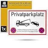 Hinweisschild "Privatparkplatz", 1 Stück, 30 x 20 cm, 2,7 mm starkes PVC Schild mit Bohrlöchern, Parken verboten für Innen- und Außenbereich, Parkverbot Schilder Privatgrundstück, Garage, Pfosten