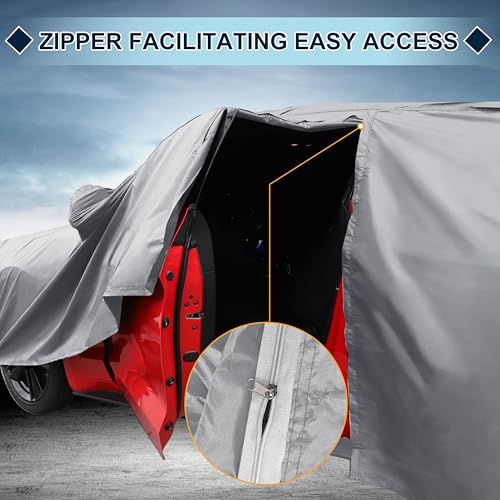 Image of Silver Tone Heavy Duty Waterproof Car Cover for Sedan 201 inch-207 inch - All-Weather UV Protected Outdoor Full Exterior Cover with Sun /Snow /Rain Resistance