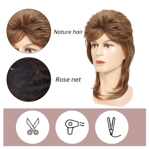 Image of Mullet Wigs for Men Joe Dirt Emo Wig 80s Costumes Fancy Party Accessory Cosplay Wig Halloween Man x (Strawberry Blonde)