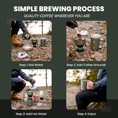 Hemli Pour Over Camp Coffee Maker Set– Vacuum Insulated Mug with Leakproof Lid, Stainless Steel Micro Filter, Scratch-Resistant Finish, Portable Coffee Maker for Camping, Travel & Outdoor Adventures - Thumbnail 5