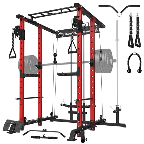 ZERELEK Power Cage, Power Rack mit Latzugstange, Kabelzugstation mit J-Hacken, Landmine, Band Peg, Battle Rope Seil, Squat Rack mit 680kg maximaler Belastung für das Heim-Fitnessstudio ZERELEK Power Cage, Power Rack mit Latzugstange, Kabelzugstation mit J-Hacken, Landmine, Band Peg, Battle Rope Seil, Squat Rack mit 680kg maximaler Belastung für das Heim-Fitnessstudio