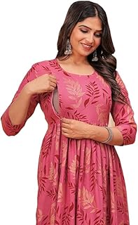 RAINDROP Womens Rayon Maternity Kurti Nursing Dress, Anarkali Kurti with Feeding Zip, Pre and Post Pregnancy Wear-picture-36