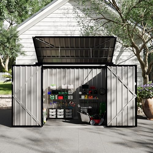 3x6x4 FT 2 Trash Cans Metal Outdoor Storage, Garbage Bin Storage Shed with Chain Lid, Metal Outdoor Storages for Garden, Backyard, Lawn and Patio
