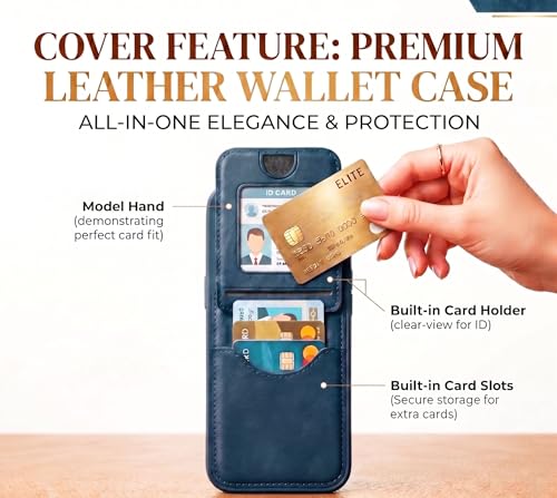 Image of amazon basics Premium Vegan Leather Back Cover with Card Holder and Integrated Mobile Stand for Samsung Galaxy S24FE 5G - Slim Shockproof Wallet Case with Geometric Stitching [Blue]