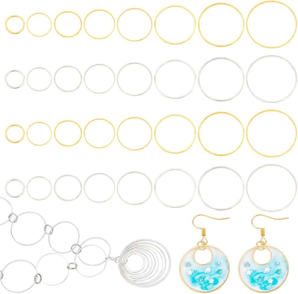 PH PandaHall 240 pcs 8 Sizes Round Open Back Bezel Charms Pendants Golden/Silver Hollow Frame Pendant for Resin Earring Bracelet Pendant Necklace Jewelry DIY Craft Making, 10/12/14/16/18/20/22/25mm