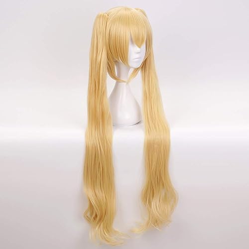 Miniatura 4 de ANOGOL Gorro de pelo + cola de caballo doble rubia larga rubia dorada peluca para anime Cosplay Lolita disfraz peluca de pelo sintético rubio doble