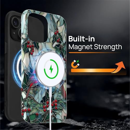 Coque de protection iPhone 15 MagSafe premium rigide oiseau rouge