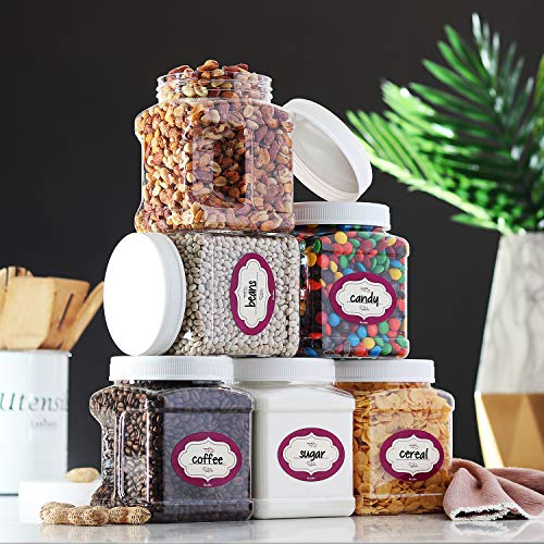 Dilabee Clear Plastic Storage Jars With Lids - 6 Pack - Square Plastic Containers With Airtight Lids - Canisters With Pinch Grip Handles - Bpa-Free - 48 Oz #TOP2